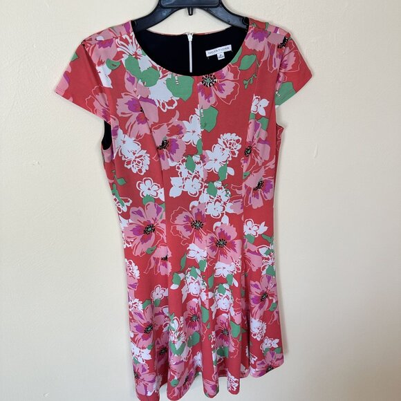 Notations Womens PInk Floral Cap Sleeve Dress Medium Knee Length Career - Picture 1 of 8